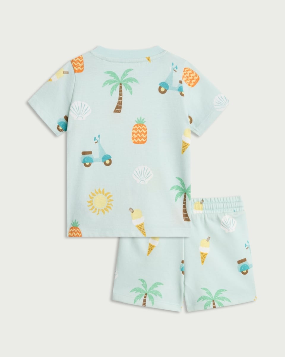 image 1 of F&F Baby 2-Piece Pure Cotton Tropical Print T-Shirt and Shorts Set in Mint