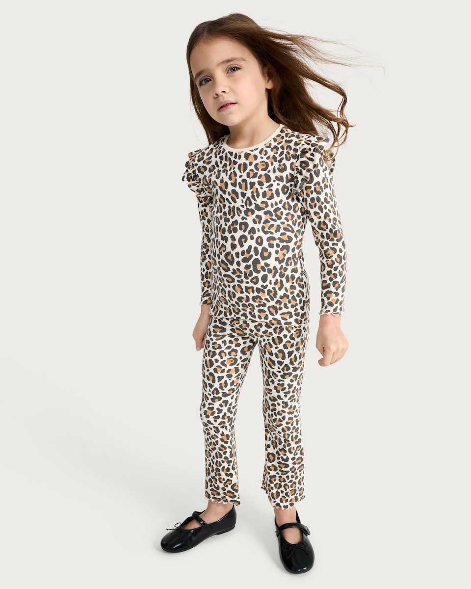 image 1 of F&F Girls 2-Pack Cotton Rich Ribbed Flared Leggings in Multi Brown