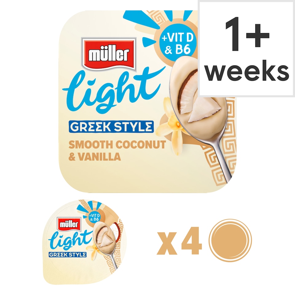 image 1 of Muller Light Greek Style Yogurt - Smooth Coconut & Vanilla 4x115g