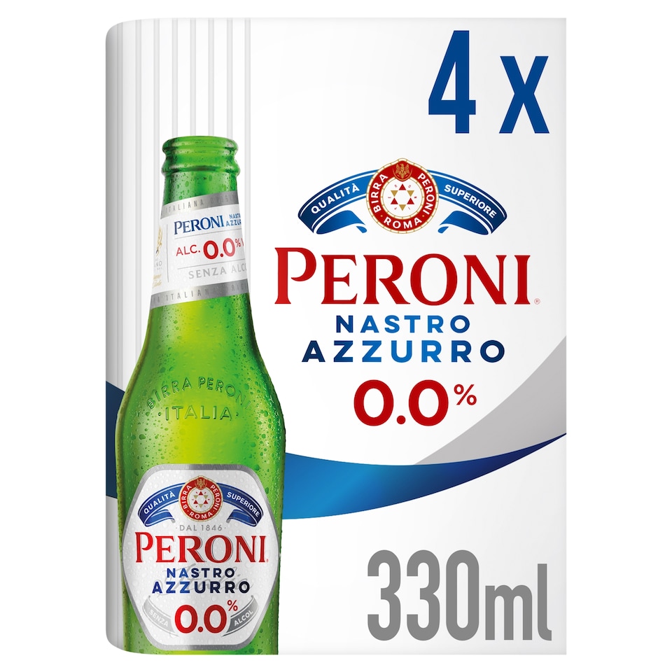 Peroni Nastro Azzurro 0% Alcohol Free Beer Bottles 4x330ml
