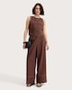 image 1 of F&F Contrast Stitching Super Wide Leg Co-ord Trousers in Chocolate