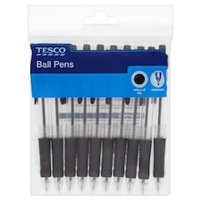 Tesco Grip Retractable Ball Pens Black 10 Pack