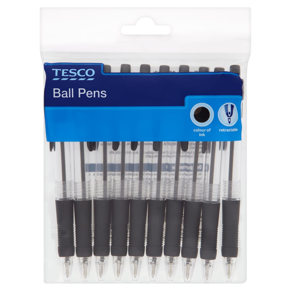 Tesco Grip Retractable Ball Pens Black 10 Pack