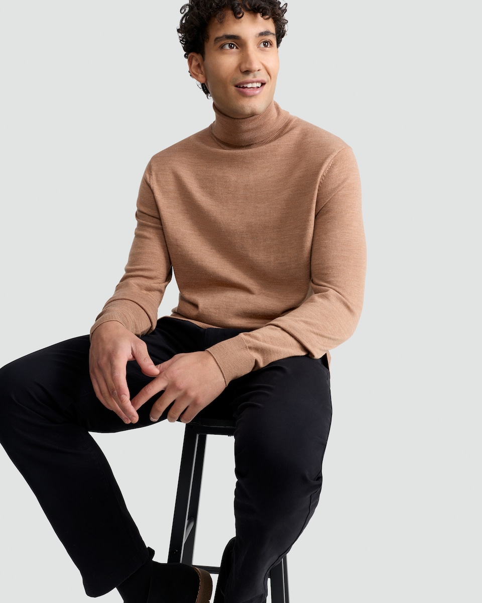 image 1 of F&F Pure Merino Wool Roll Neck Jumper in Med Nude