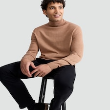 F&F Pure Merino Wool Roll Neck Jumper in Med Nude