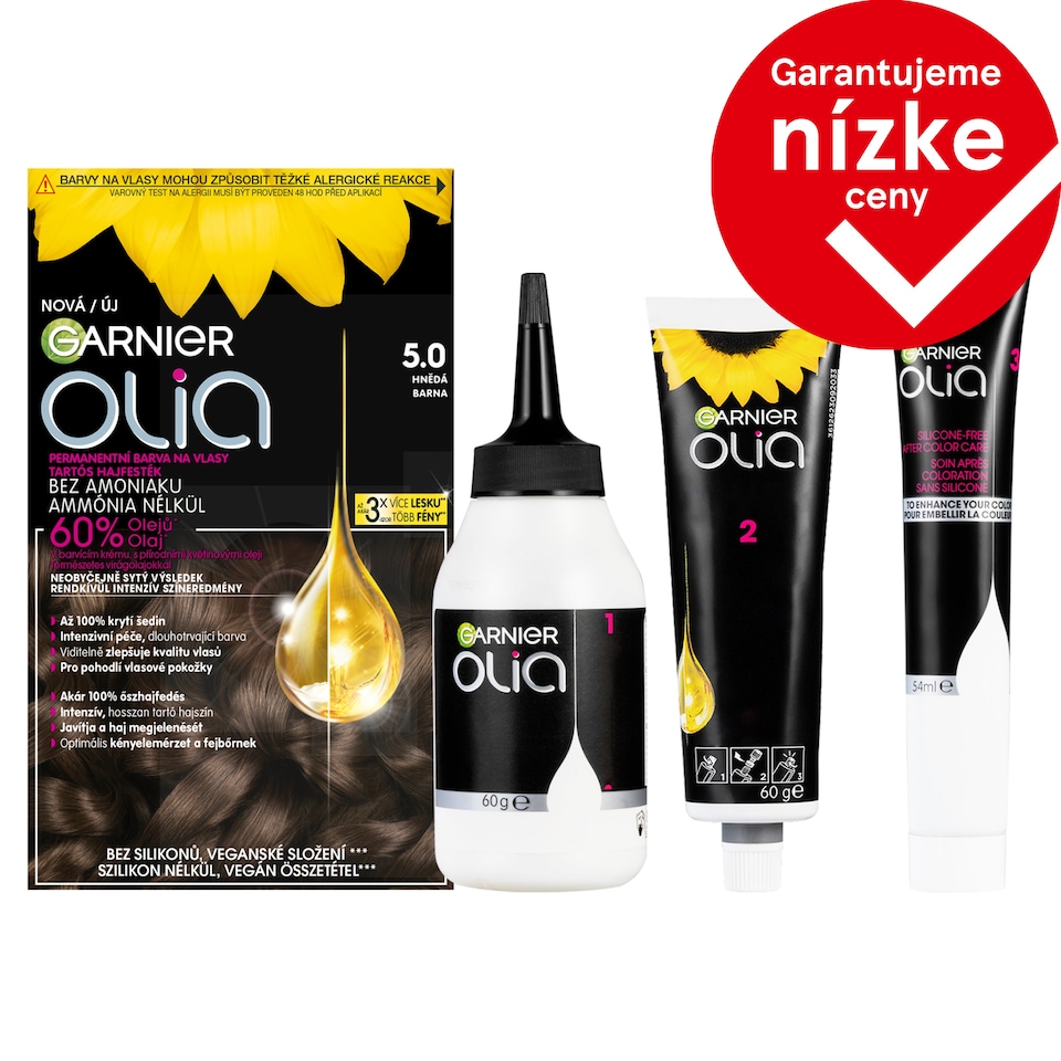 Garnier Olia permanentná farba na vlasy 5 .0 Hnedá, 60 +60 +54 ml