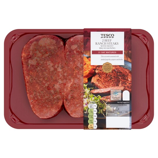 Tesco 2 Beef Ranch Steaks With Sweet & Smokey Seasoning 250G Tesco