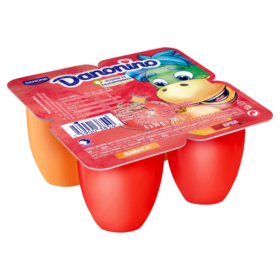 Danone Danonino epres, sárgabarackos tejtermék hozzáadott kalciummal & D-vitaminnal 4 x 50 g (200 g)