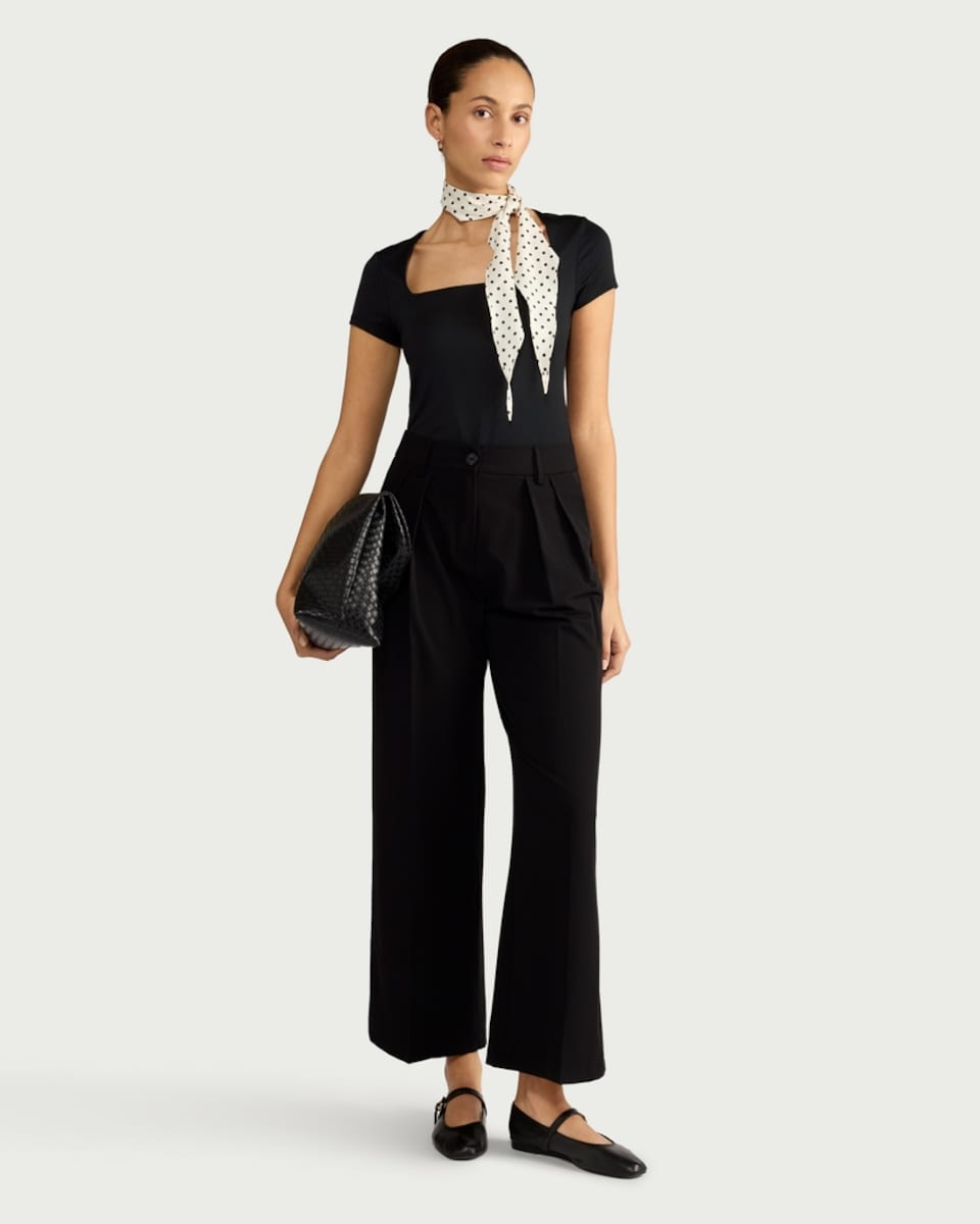 image 1 of F&F Polyamide Square Neck Short Sleeved Top in Black
