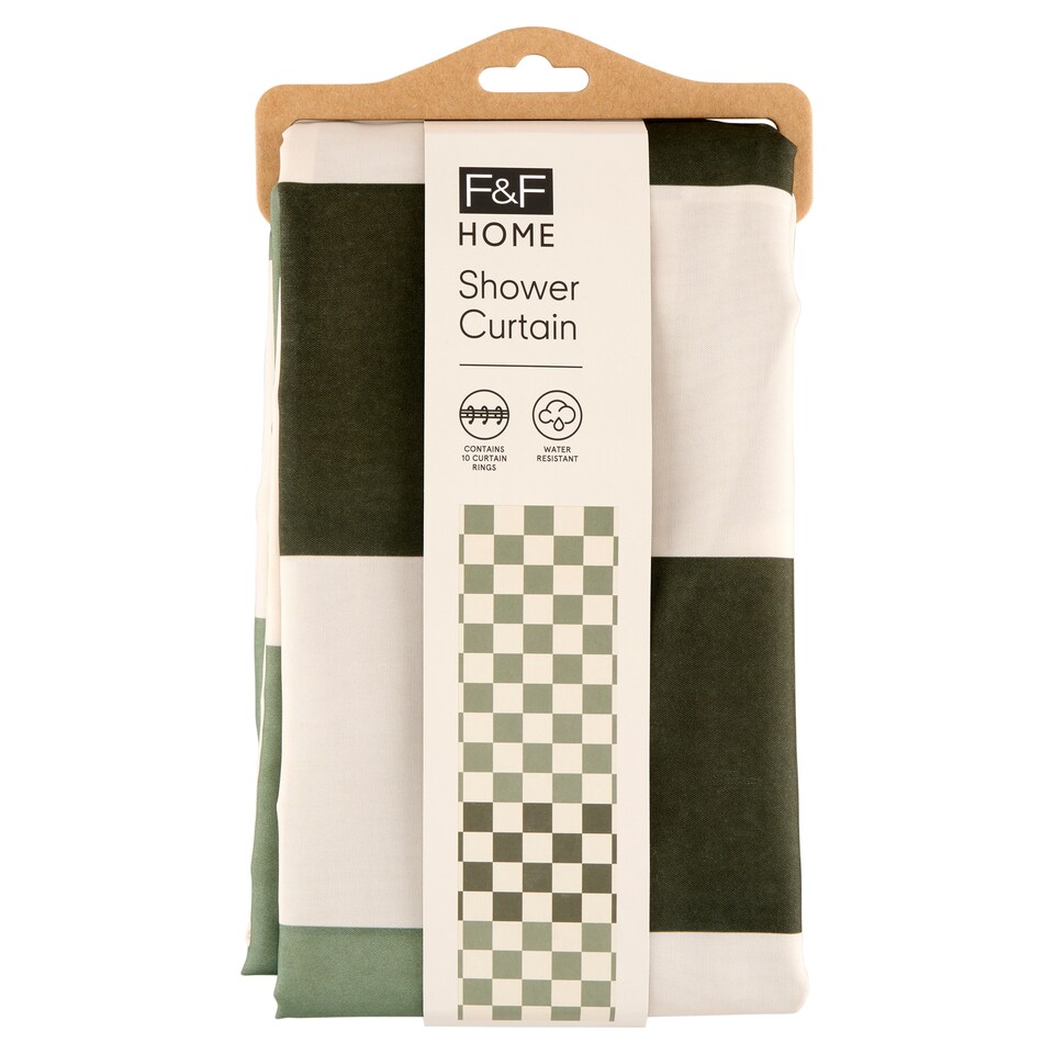 image 1 of F&F Home Green Checkered Shower Curtain 180 x 180 cm