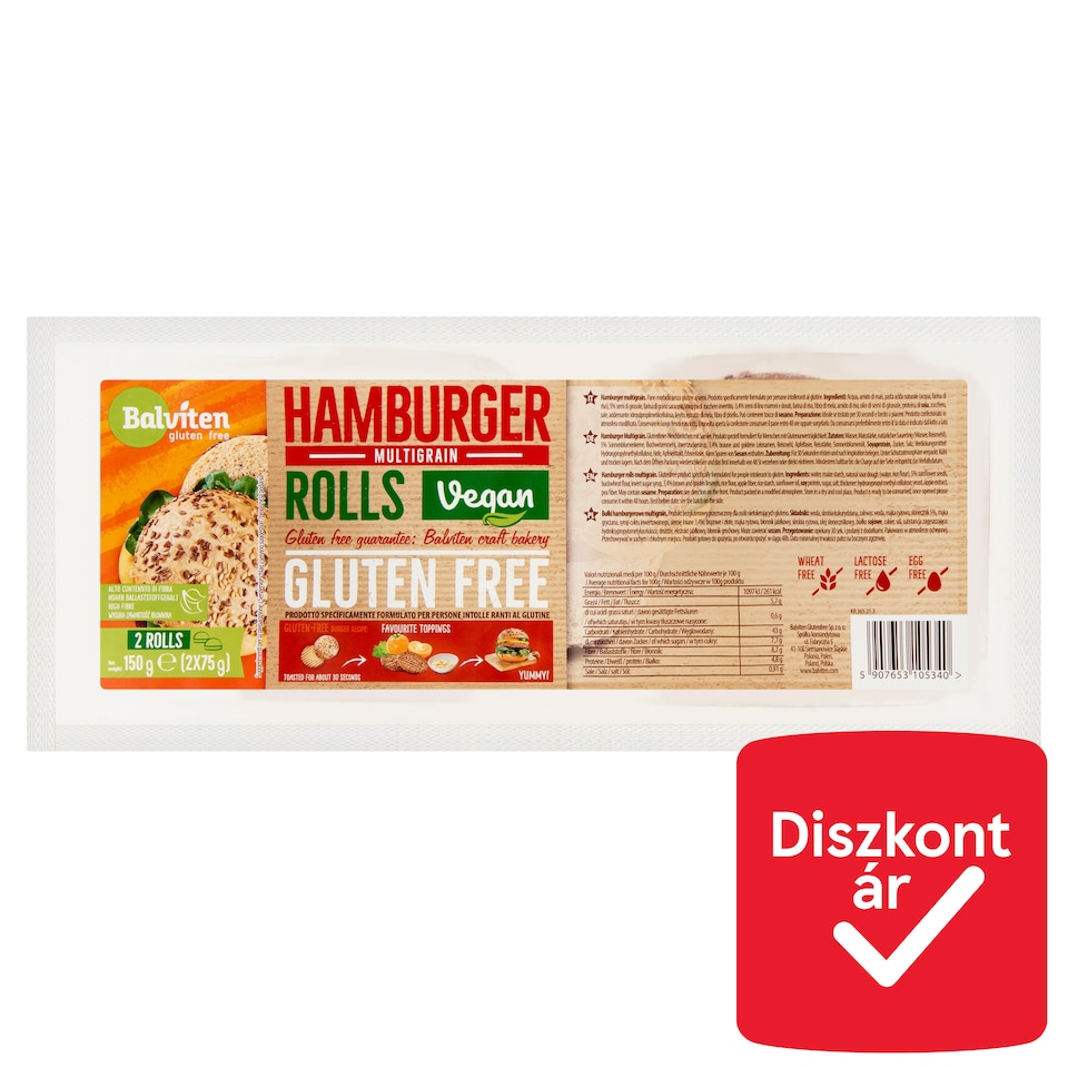 image 1 of Balviten Gluten Free Vegan Multigrain Hamburger Rolls 2 x 75 g (150 g)