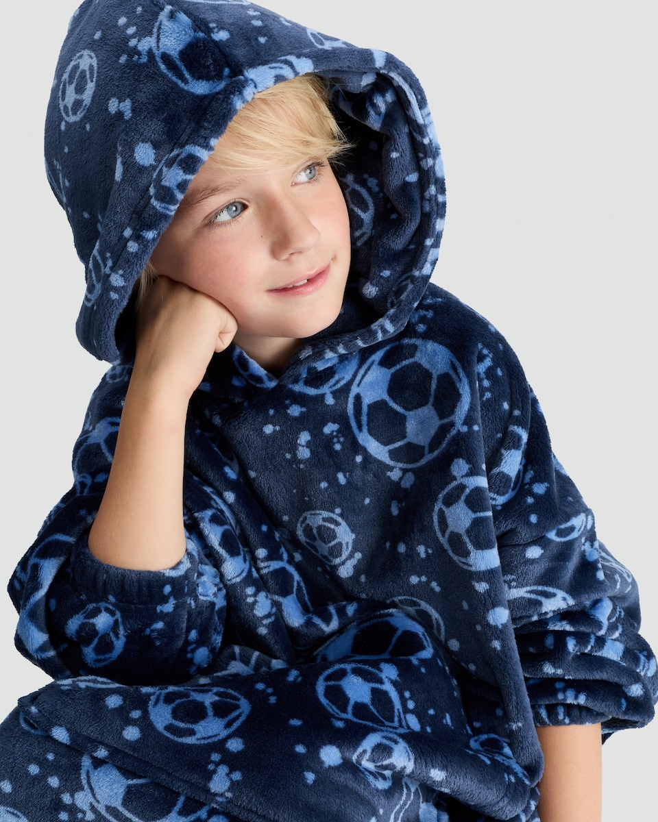 image 1 of F&F Boys Fleece Football Print Pyjama Hoodie in Navy