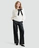 image 2 of F&F Ribbed Velvet Bow Bardot Jumper with Wool in Cream