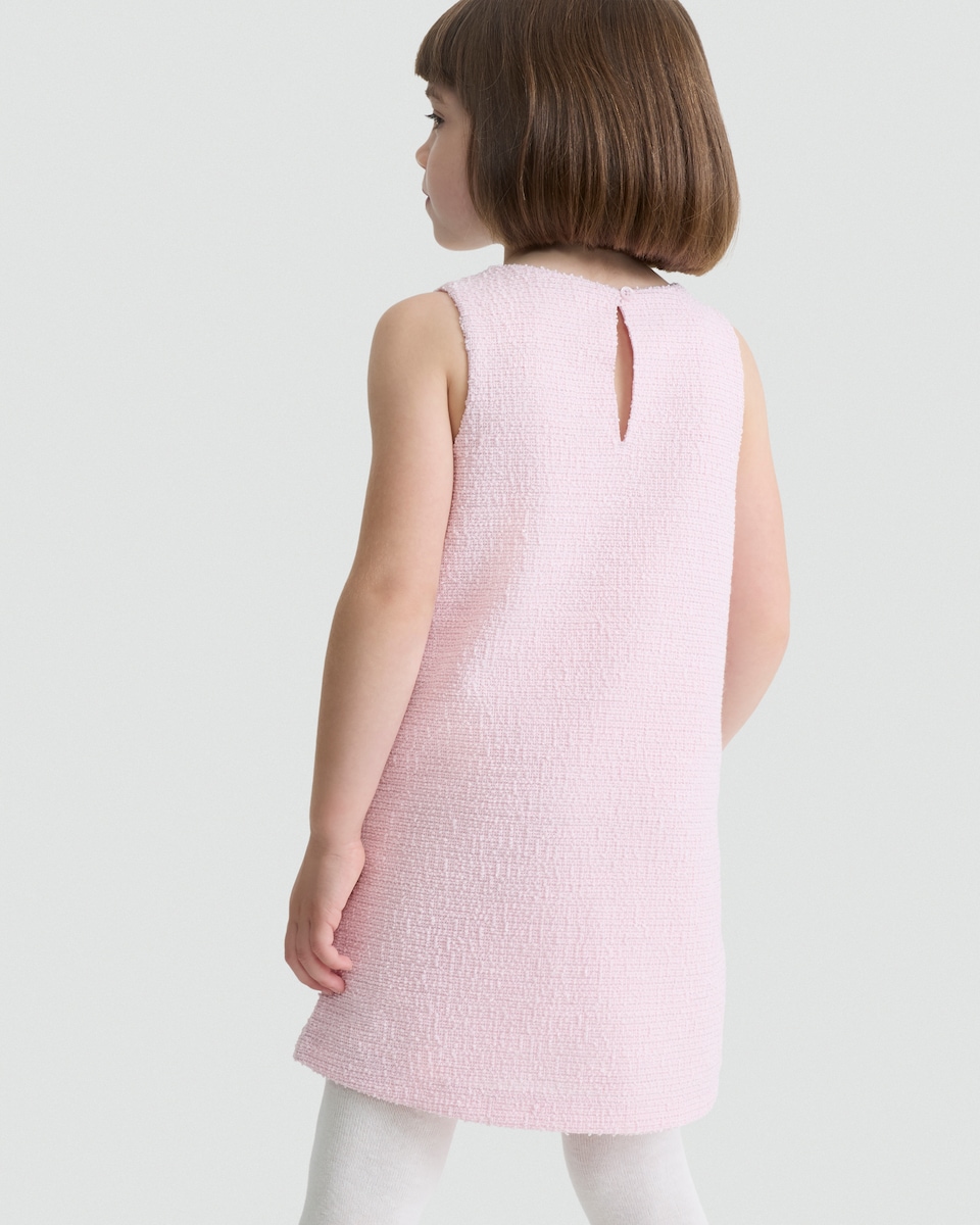 image 1 of F&F Girls Textured Bow Accent Sleeveless Dress in Pink