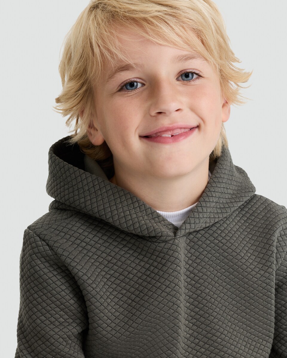 image 1 of F&F Boys Diamond Textured Kangaroo Pocket Hoodie in Grey