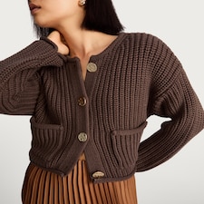 F&F Textured Gold Button Chunky Cardigan in Brown
