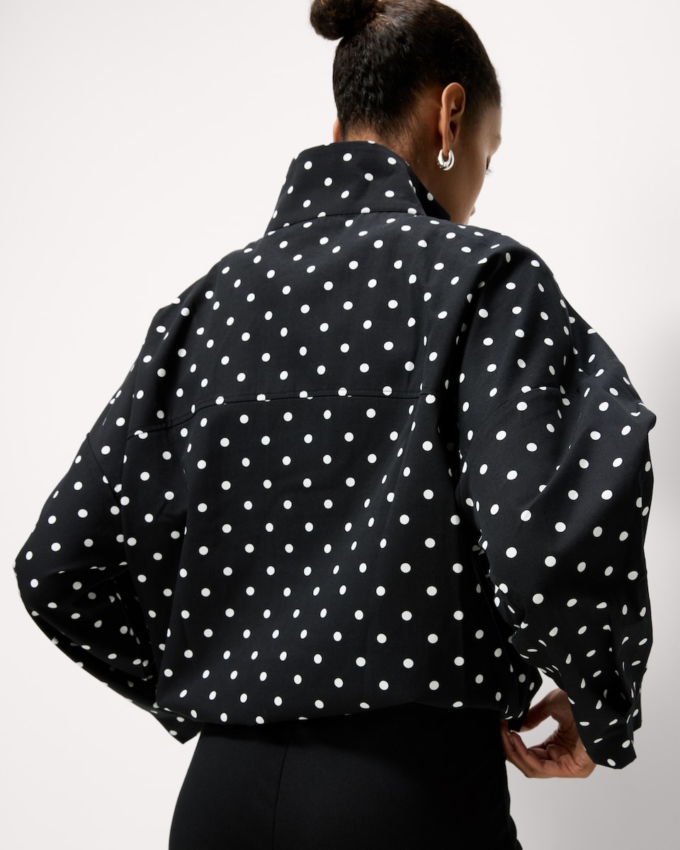 image 1 of F&F Pure Cotton Polka Dot Funnel Neck Track Jacket in Black