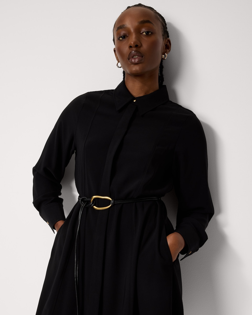 image 1 of F&F Belted Shirt Midi Dress in Black