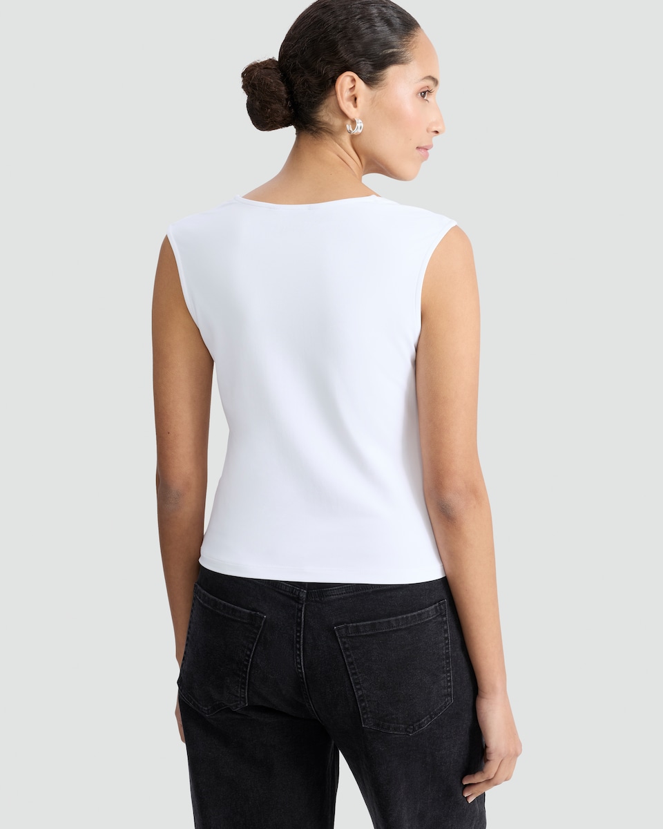 image 1 of F&F Polyamide Square Neck Sleeveless Top in White