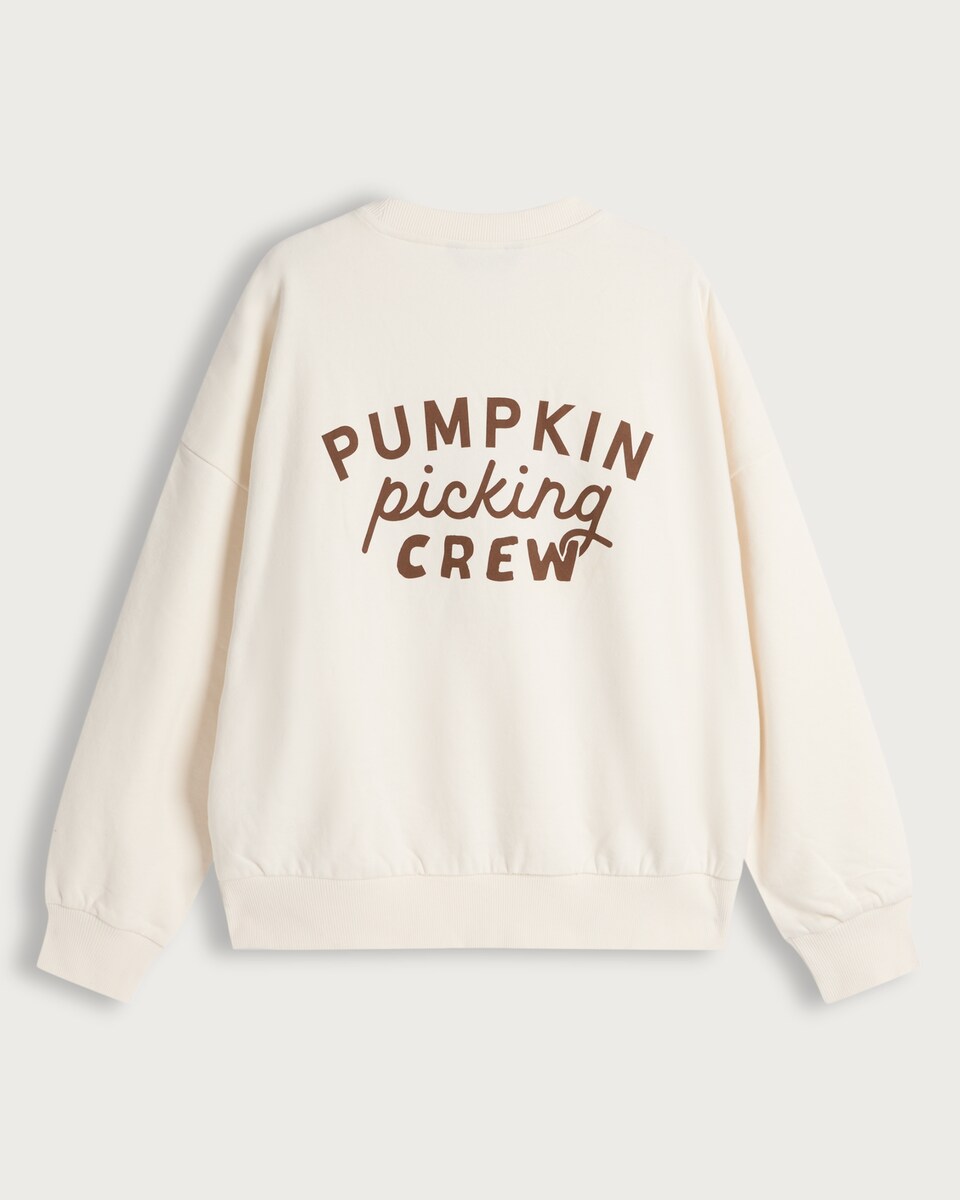 image 1 of F&F Pure Cotton Pumpkin Season Slogan Sweatshirt in Cream