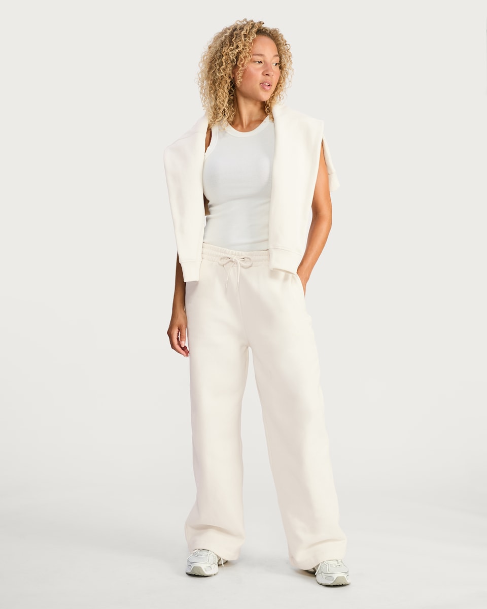image 1 of F&F Active Wide Leg Drawstring Joggers in Cream