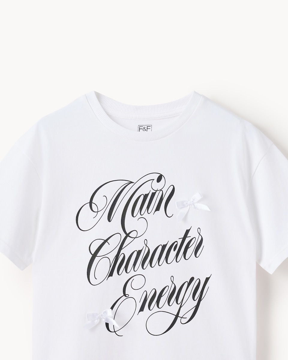 image 1 of F&F Girls Pure Cotton Slogan T-Shirt in White