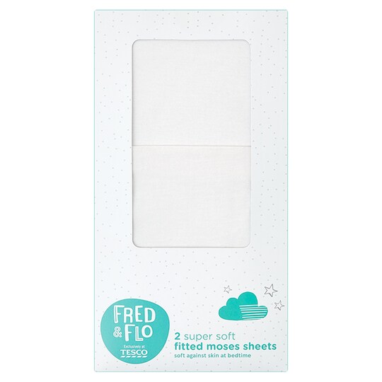 Fred&Flo 2 Pack Moses Fitted Sheets White Tesco Groceries