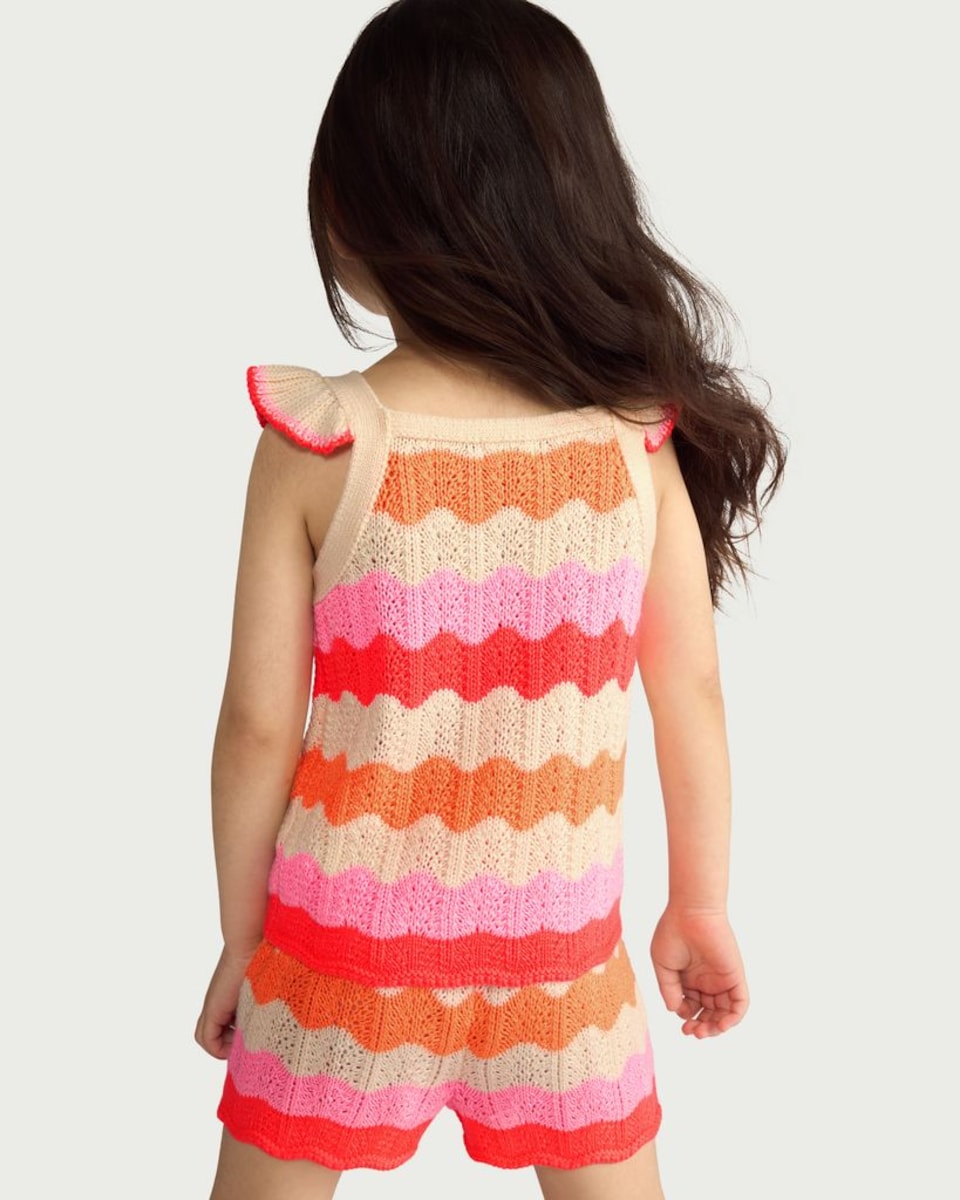 image 1 of F&F Girls 2-Piece Frilled Knitted Top and Shorts Set in Multi Pink