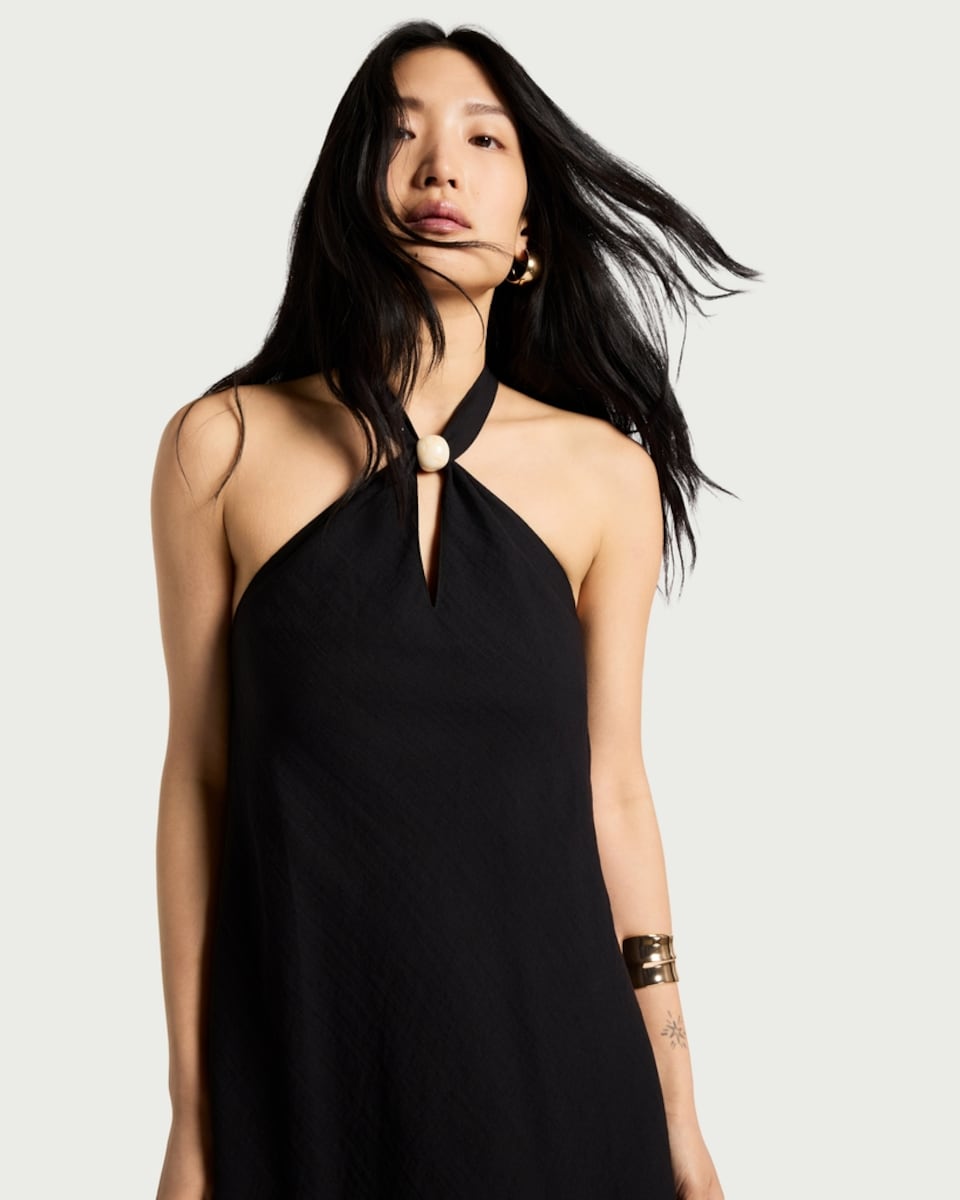 image 1 of F&F Keyhole Accent Halter Neck Midi Dress in Black