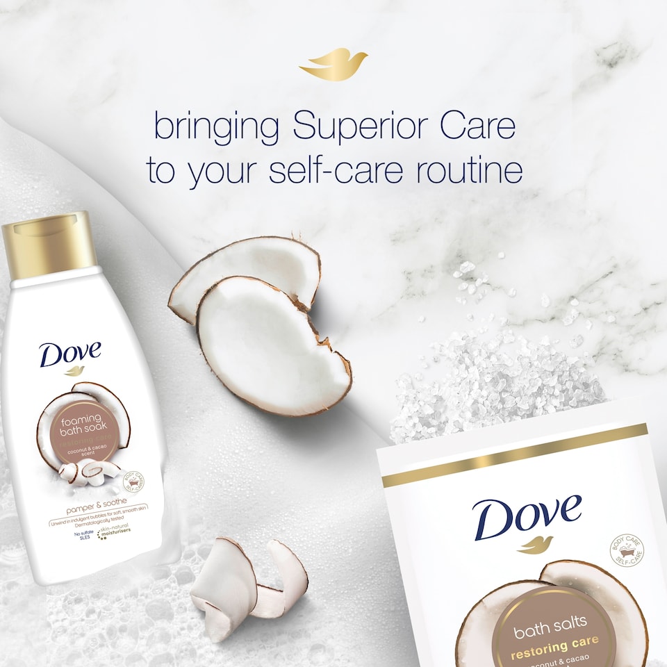 image 1 of Dove Restoring Care Coconut Cacao Bath Soak 450Ml