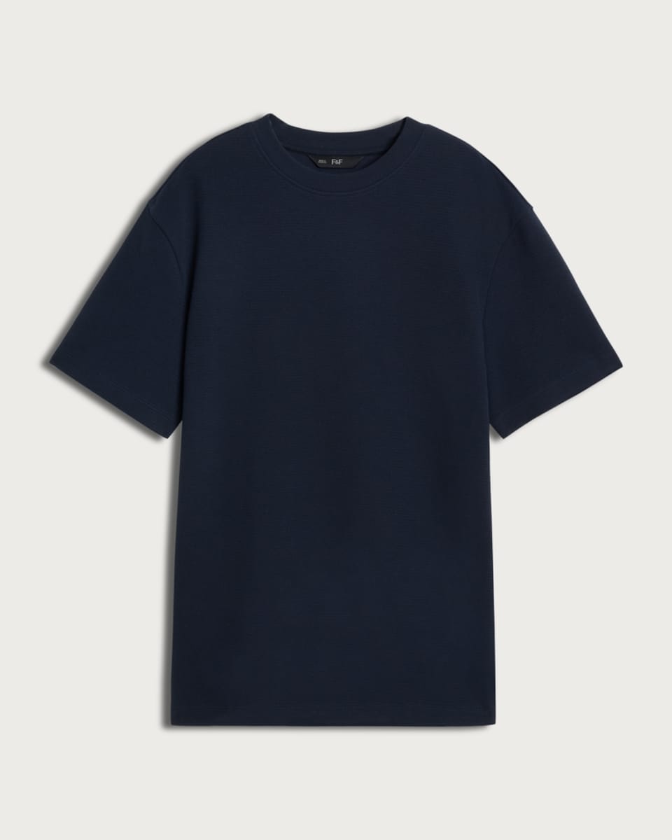image 1 of F&F Cotton Rich Textured Crew Neck T-Shirt in Navy