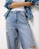 image 2 of F&F High Rise Wide Leg Ripped Jeans in Navy