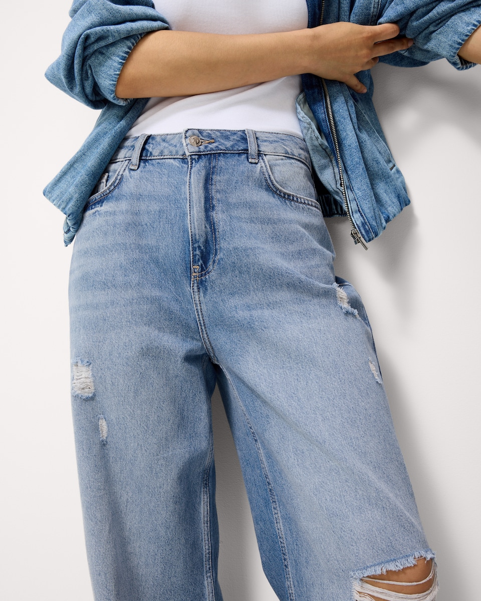 image 1 of F&F High Rise Wide Leg Ripped Jeans in Navy