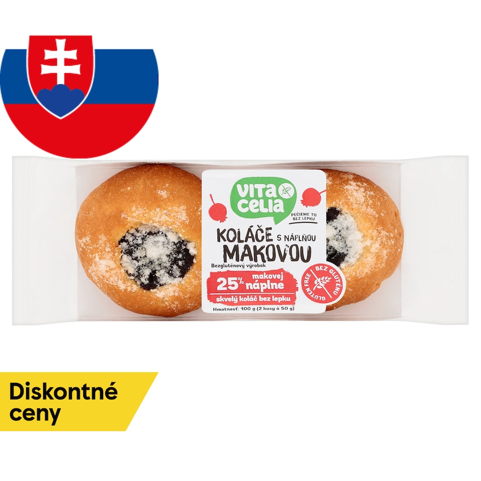 Vitacelia Koláče bezgluténové s náplňou makovou 2 x 50 g (100 g)
