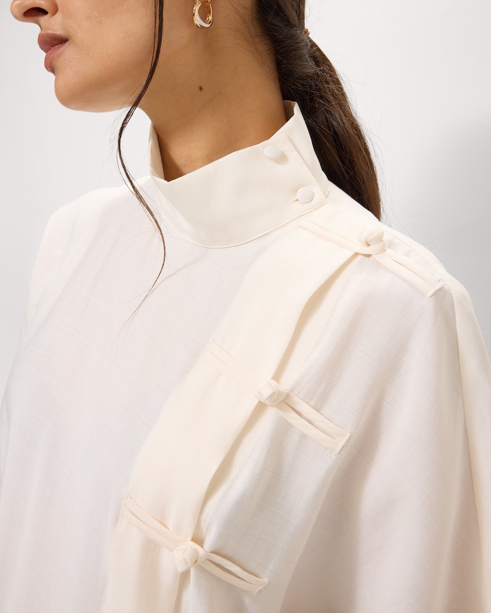 image 1 of F&F Modal Rich High Neck Blouse in Cream