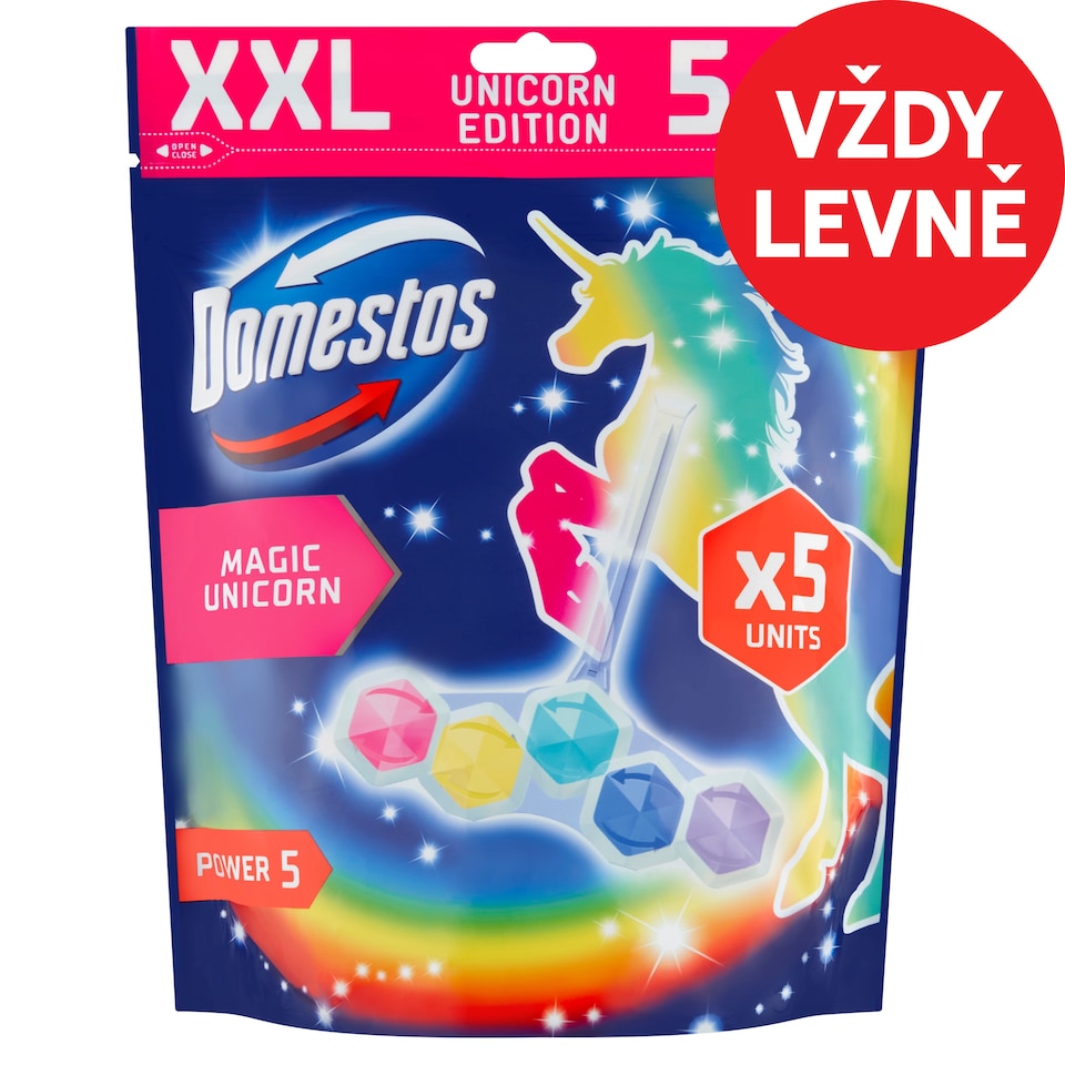image 1 of Domestos Power 5 Magic Unicorn Solid Toilet Block 5 x 50g