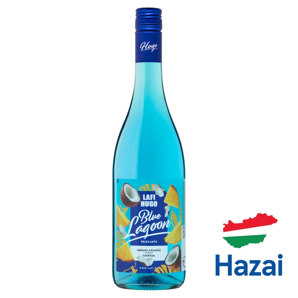 Lafi Hugo Blue Lagoon kókusz-ananász ízű szénsavas boralapú koktél 7% 0,75 l 1. kép