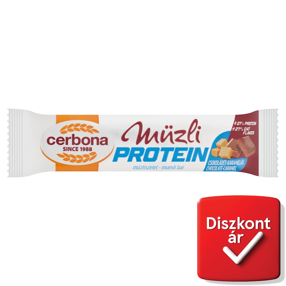 Cerbona Protein fehérjében gazdag csokoládés-karamellás müzliszelet 35 g  1. kép