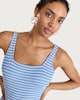 image 2 of F&F Crinkle Textured Striped Square Neck Swimsuit in Blue