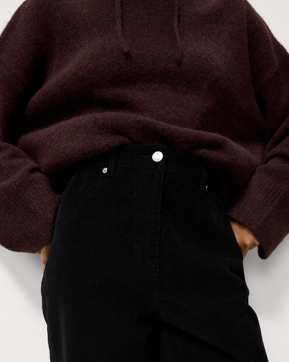 image 1 of F&F Pure Cotton Corduroy Straight Leg Trousers in Black