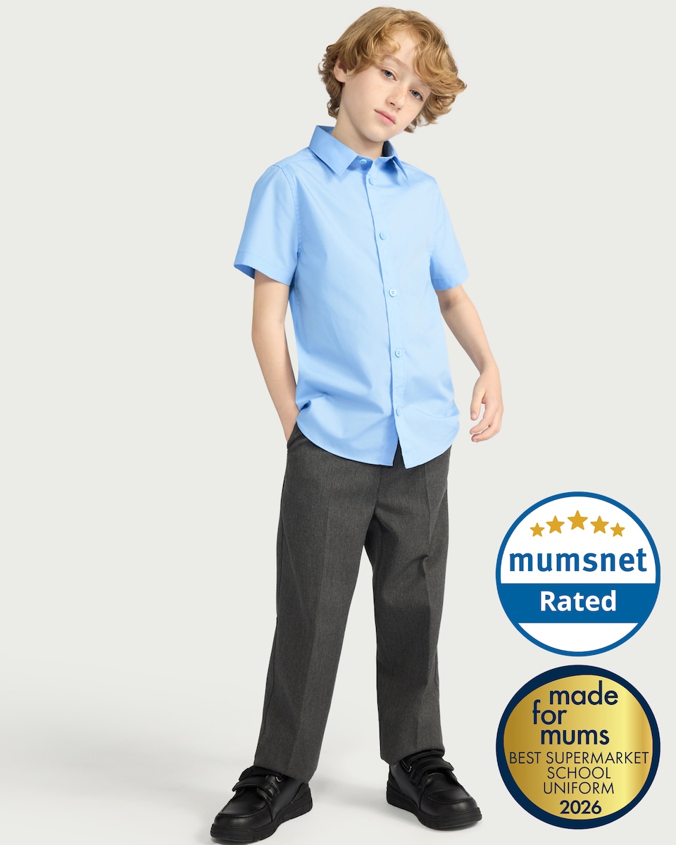 image 1 of F&F School Boys 3-Pack Regular Fit Short Sleeved Shirts in Blue