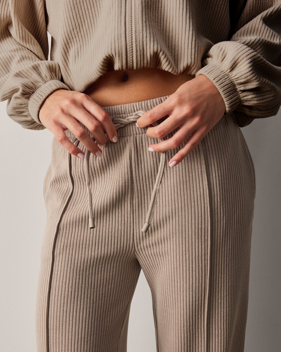 image 1 of F&F Active Ribbed Wide Leg Joggers in Camel