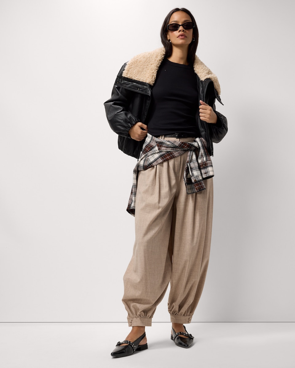 image 1 of F&F Belted Balloon Leg Trousers in Beige