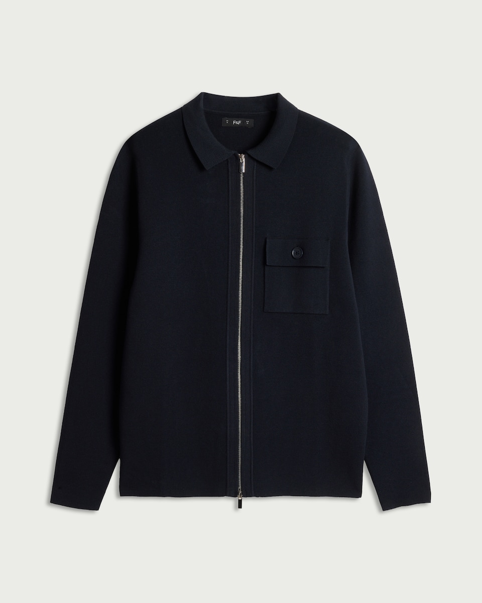 image 1 of F&F Knitted Zip Up Jumper in Navy
