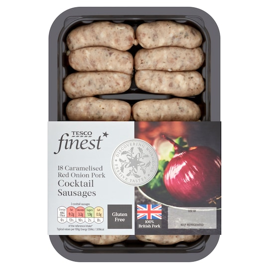 Tesco Finest 18 Pork Caramelised Onion Cocktail Sausages 270G Tesco Groceries