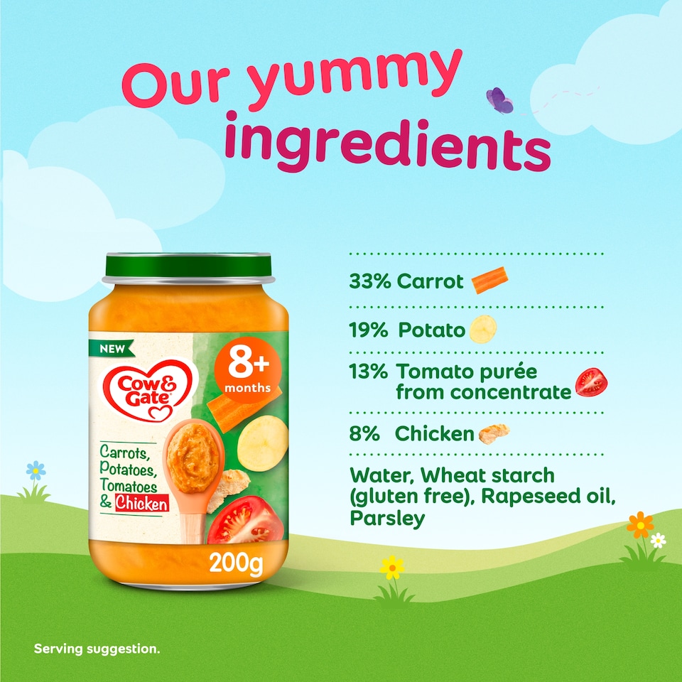 image 1 of Cow & Gate Carrot Chicken Tomato & Potato Baby Food Meal Jar 10+ Months 200g