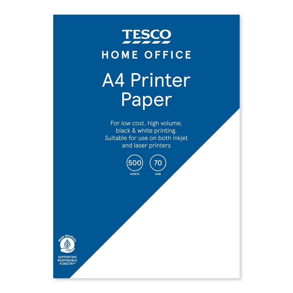 Tesco Basics A4 White Printer Paper 70Gsm 500 Sheets
