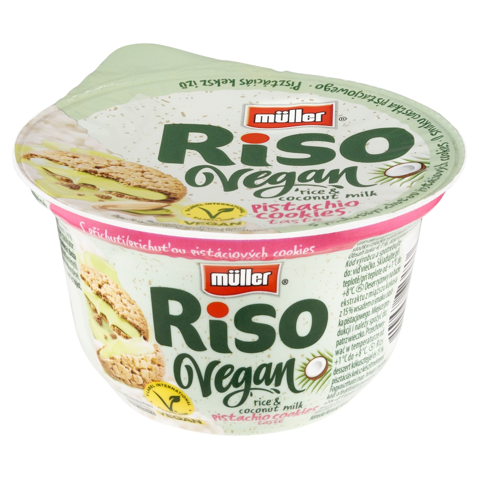 Obrázek 1 pro produkt Müller Riso Vegan dezert z rýže a kokosového mléka s příchutí pistáciových cookies 160g