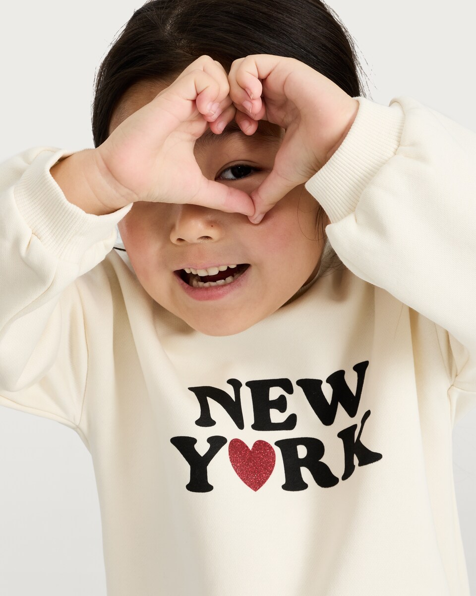 image 1 of F&F Girls 2-Piece Cotton Rich Sweatshirt and Embroidered Jeans Set in Multi White