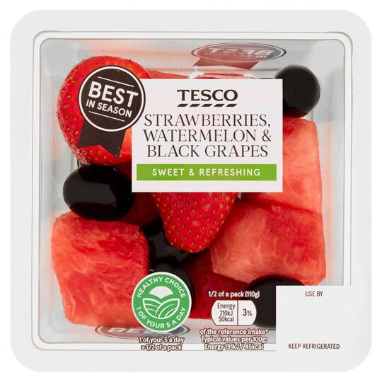 Tesco Watermelon Strawberry & Black Grape 220G Tesco Groceries